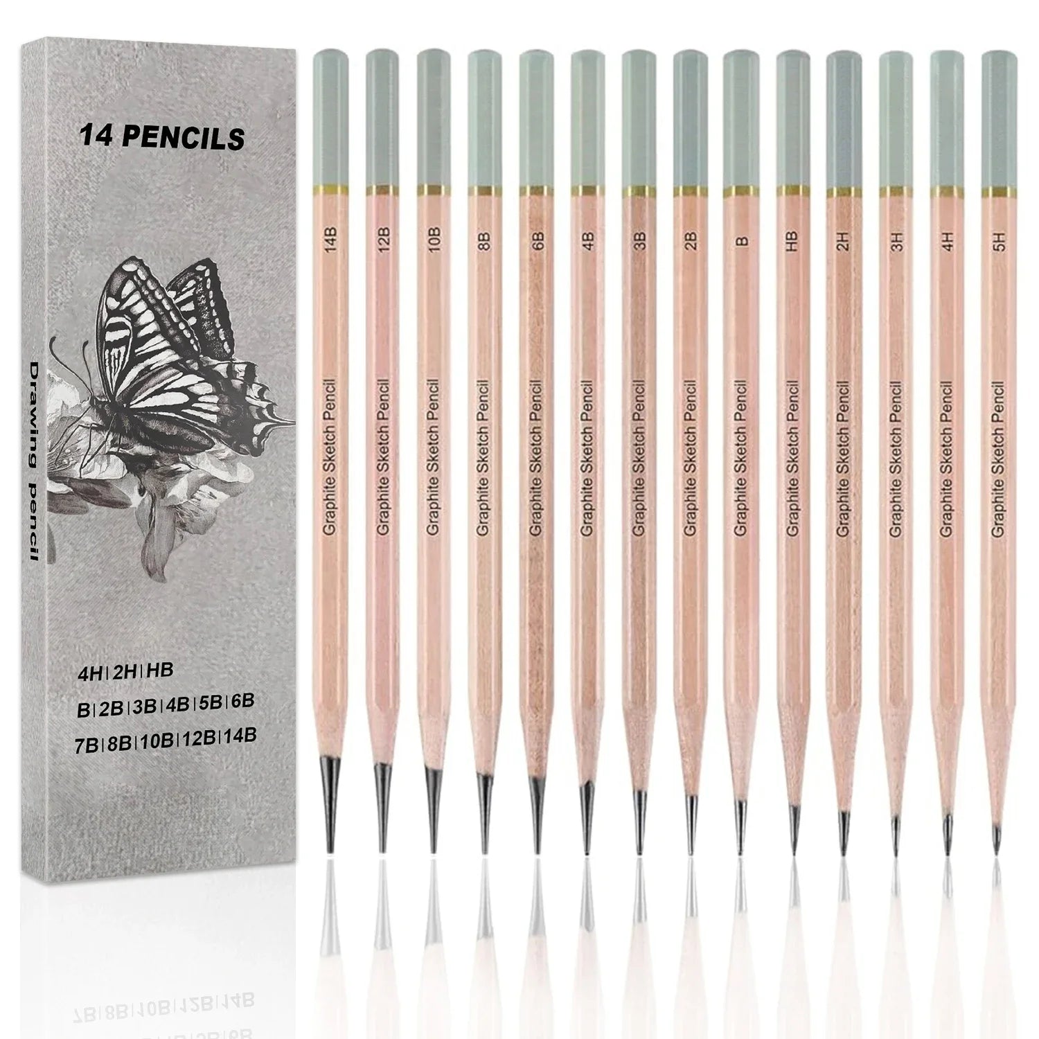 6/29 pcs Pro Sketching Drawing Pencils Set with Roll-Up Nylon Case,14 Graphite Pencils (14B-5H), Charcoal Pencils,Erasers