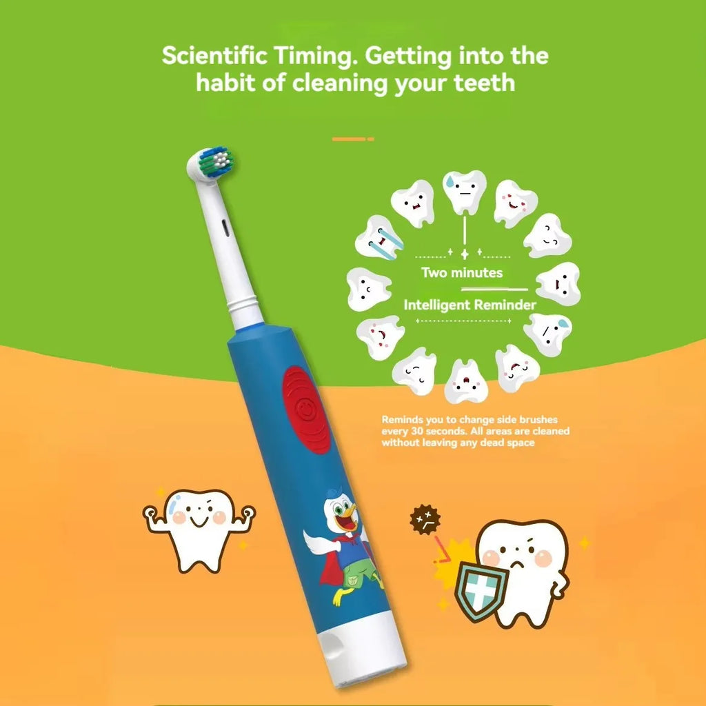 Kids Electric Toothbrush Soft Bristle Colorful Cartoon Rounded Vibrate Heads Teeth Brush Gum Care Battery Power 3-15 Years Old