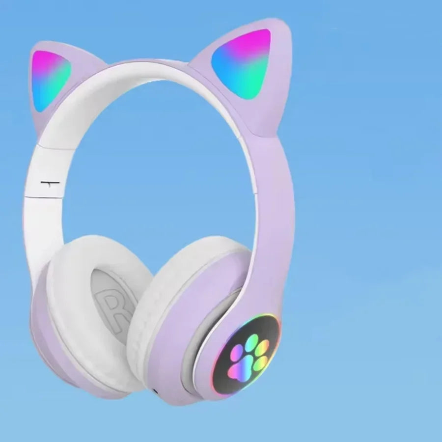Flash Light Cute Cat Ears Wireless Headphone with Mic Control LED Kid Girl Stereo Music Helmet Phone Bluetooth Headset Gift