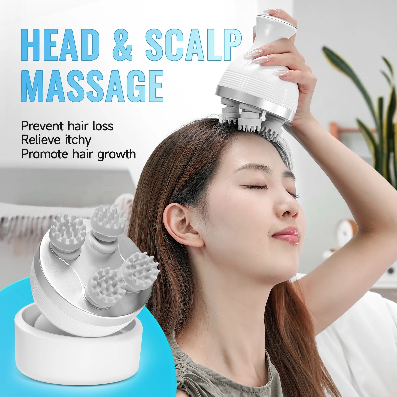 Electric Smart Head Massager Body Massage Neck Deep Tissue Kneading TYPE-C Wireless Waterproof Mini Scalp Massager  Stress Relax