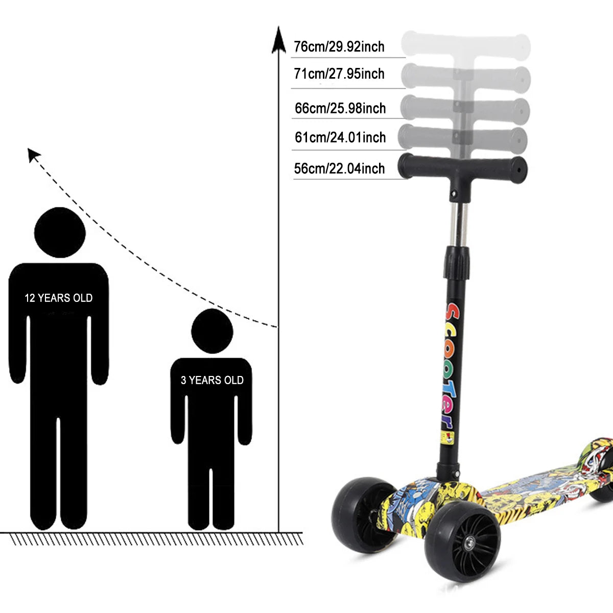 Kids Scooter 3 Wheels Folding Foot Scooters LED Shine Balance Bike Adjustable Height Skateboard Kick Scooter for Kids Sport Toy