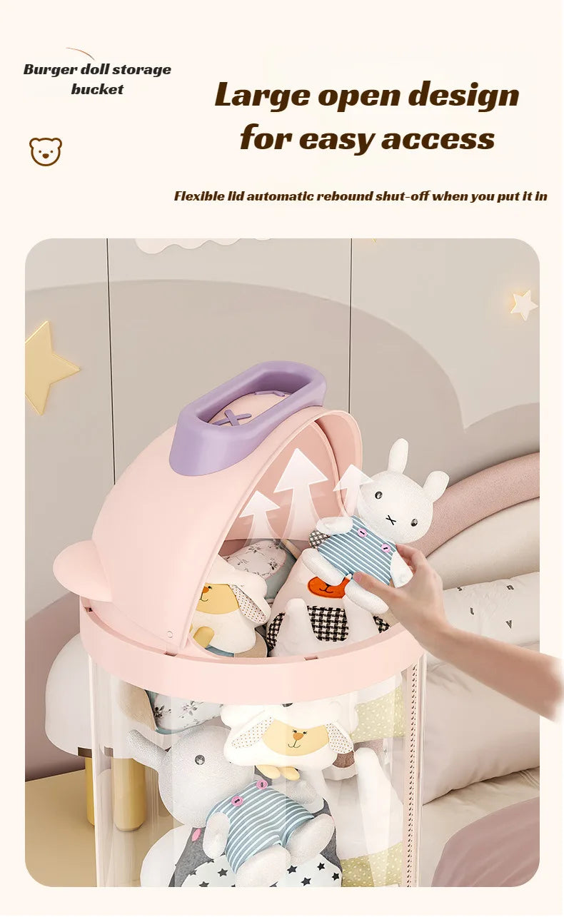 Large Transparent Toy Storage Bucket with Wheels – Kids’ Plush Organizer