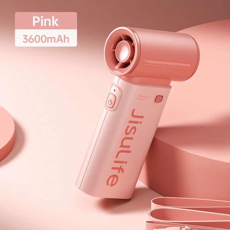 JISULIFE Handheld Turbo Fan, Super Strong Wind, 5 Speeds, Long Battery Life, 5000mAh USB Rechargeable, Multipurpose Pocket Fan