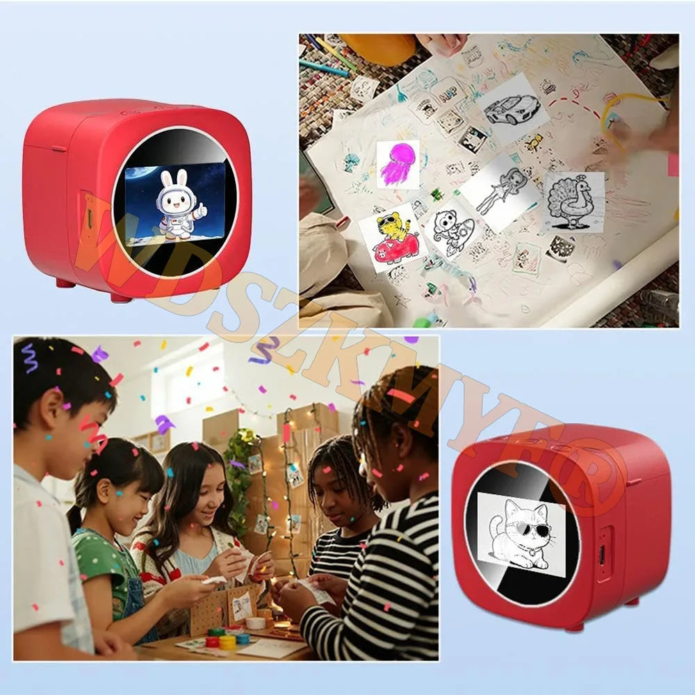 New AI Sticker Box AI Voice Activated Sticker Maker for Kids Instant Inkless Thermal Printer with Push-to-Talk Image Generation