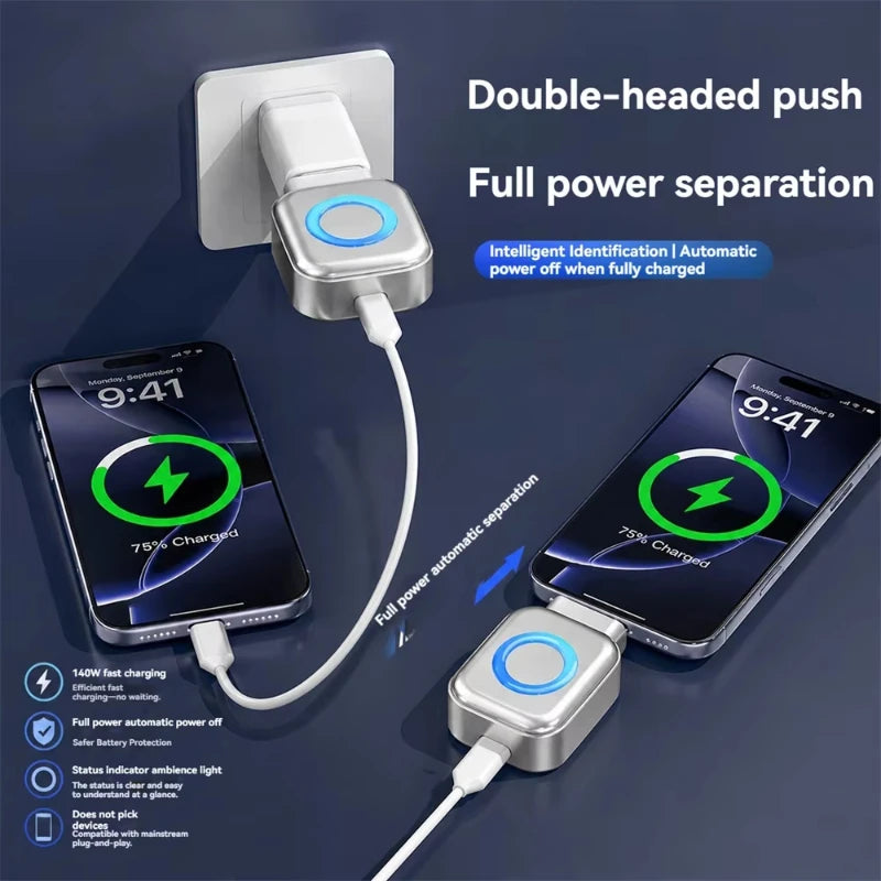 New Portable Intelligent Full Charge Separator Adapter Auto Power-Off Safe Overnight Stay 140W Type-C Fast Charging Converter