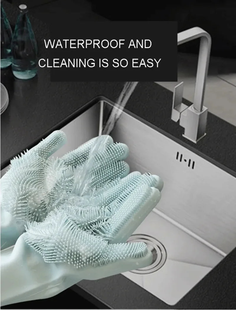 1Pair Dishwashing Cleaning Gloves Magic Silicone Scrub Rubber Dish Washing Glove Reusable Sponge Gloves Kitchen Cleaning Tools
