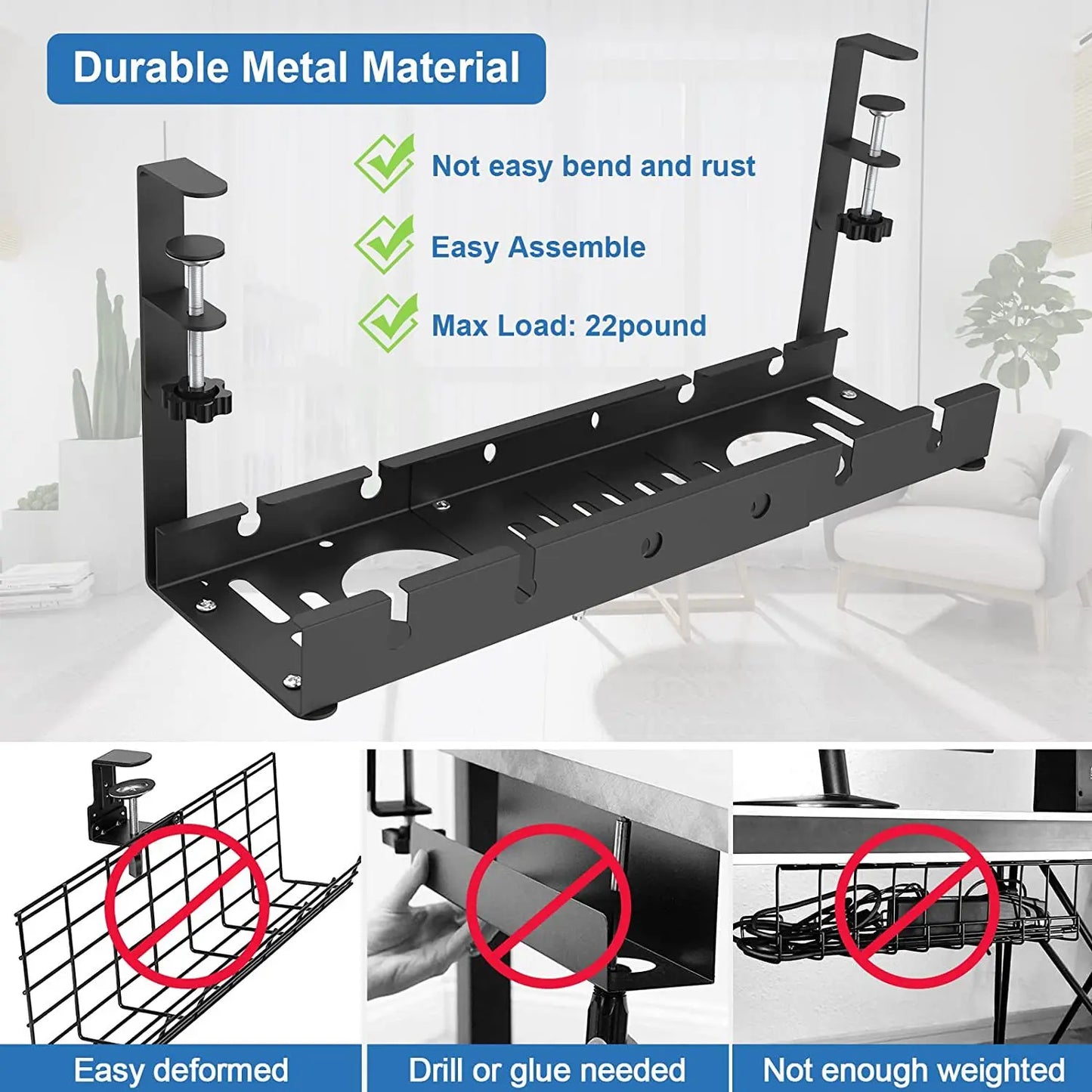 Telescopic Under-Desk Cable Management Tray – Metal Wire Organizer