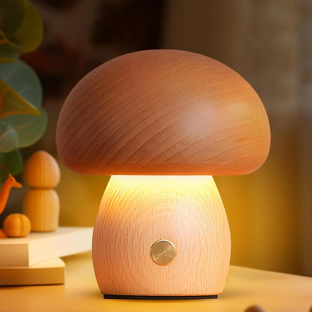 INS Wooden Creative Mushroom Night Light Stepless Dimming Bedside Table Lamp 3 Color Rechargeable Sleeping Nightlights For Room