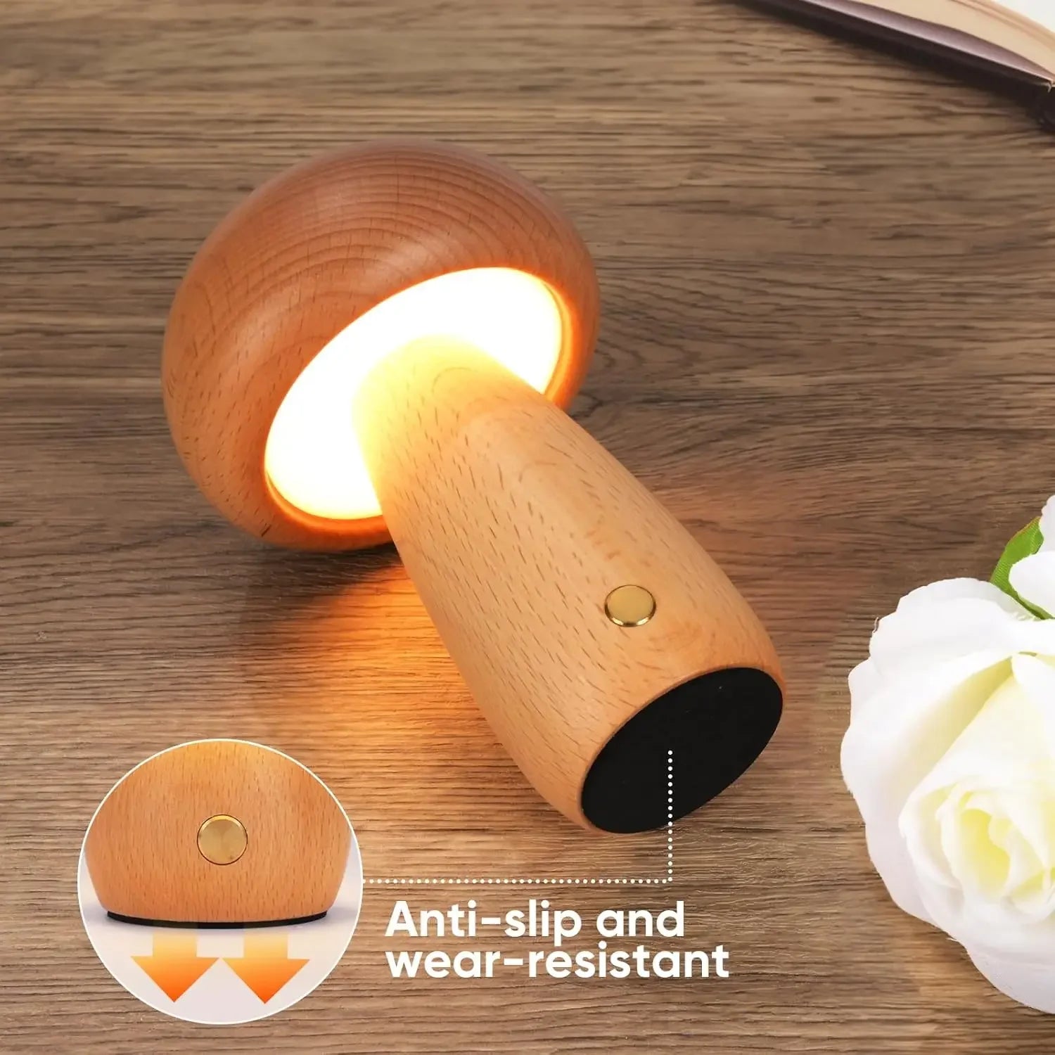 INS Wooden Creative Mushroom Night Light Stepless Dimming Bedside Table Lamp 3 Color Rechargeable Sleeping Nightlights For Room