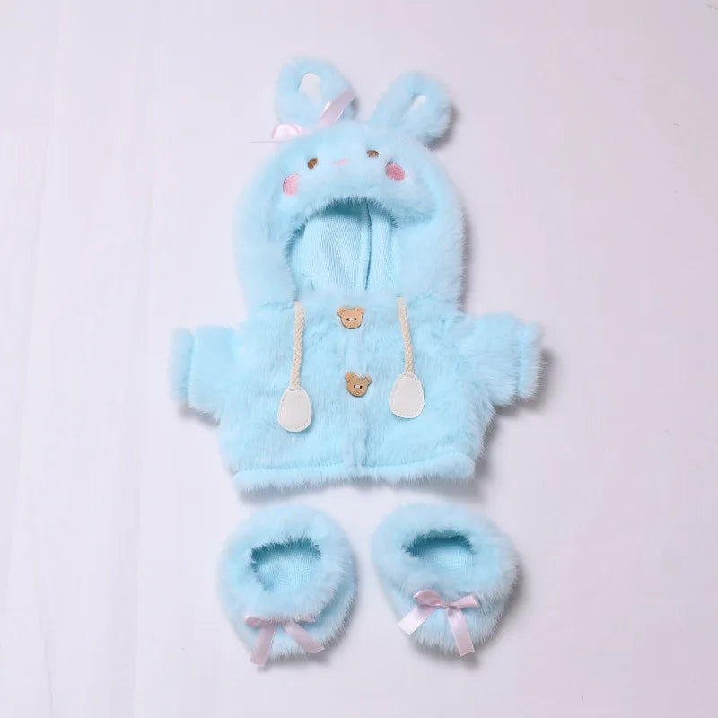 For 38cm Labubu Plush Doll Clothes Outfit Cute Bunny Hoodie Shoes Dolls Accessories Sitting Party Changing Dress Game DIY Toys