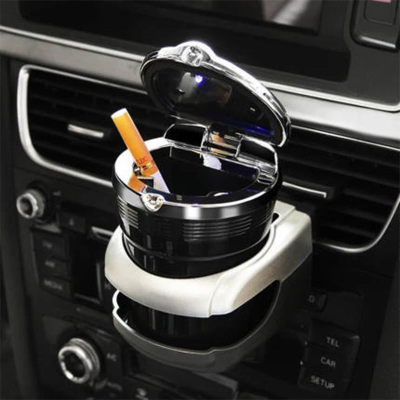 Car Ashtray LED Portable One Touch Open Automatic Indicator Blue Light Flame Retardant Smoke Cigar Ash Tray Car Accessories
