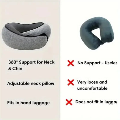 Memory Foam Neck Pillow – U-Shaped Ergonomic Travel Pillow with Adjustable Support for Airplane, Car
