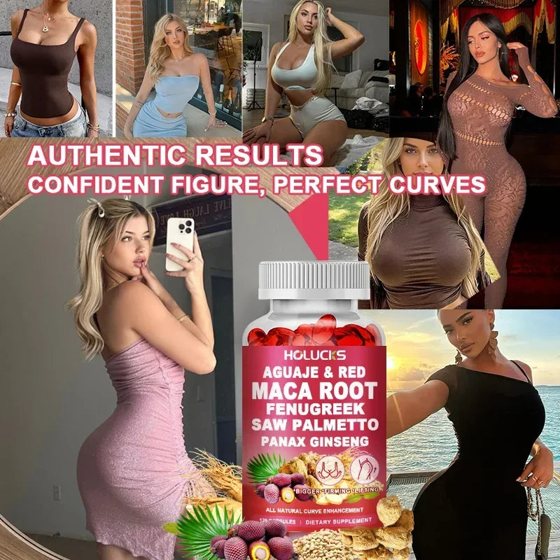 HOLUCKS Aguaje & Red Maca Capsules, with Fenugreek & Panax Ginseng, Support Curve Lifting, Skin Elasticity & Female Vitality