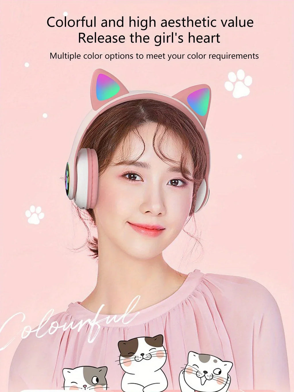 Flash Light Cute Cat Ears Wireless Headphone with Mic Control LED Kid Girl Stereo Music Helmet Phone Bluetooth Headset Gift