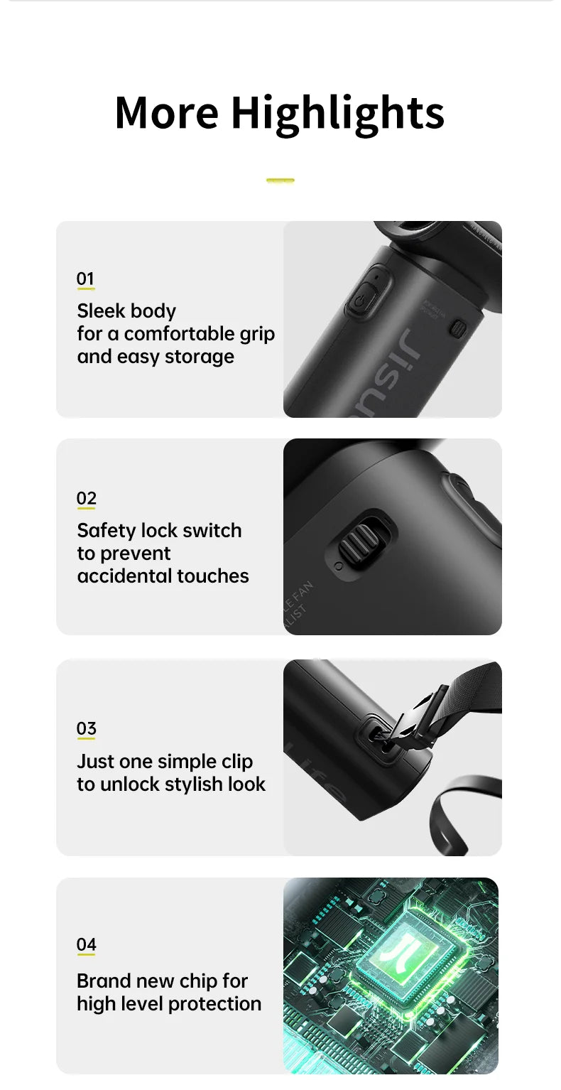 JISULIFE Handheld Turbo Fan, Super Strong Wind, 5 Speeds, Long Battery Life, 5000mAh USB Rechargeable, Multipurpose Pocket Fan