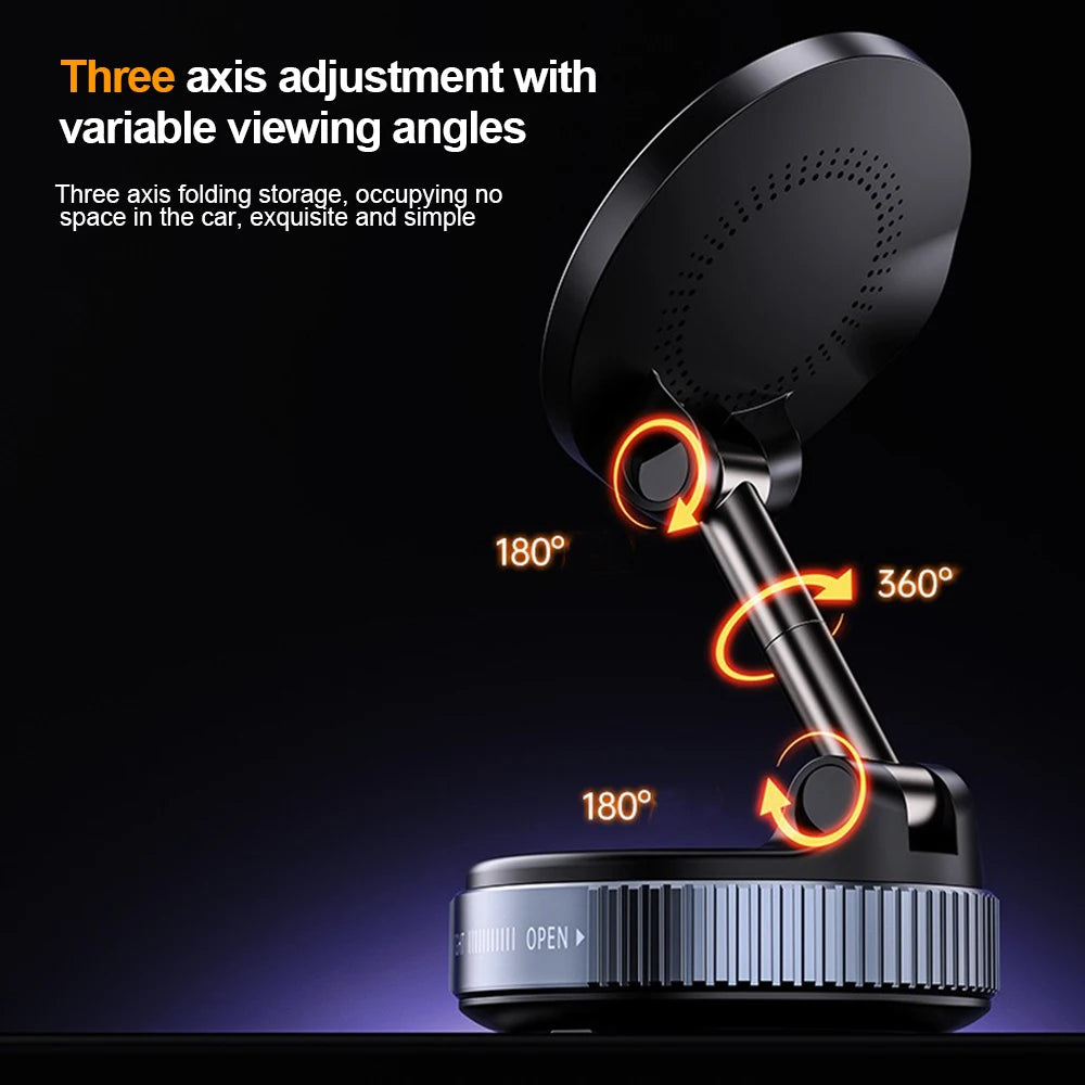 360 degree Rotation Foldable Magnetic Phone Holder, Vacuum Suction Cup Wireless Charger, Portable Universal Mount for Car, Gym
