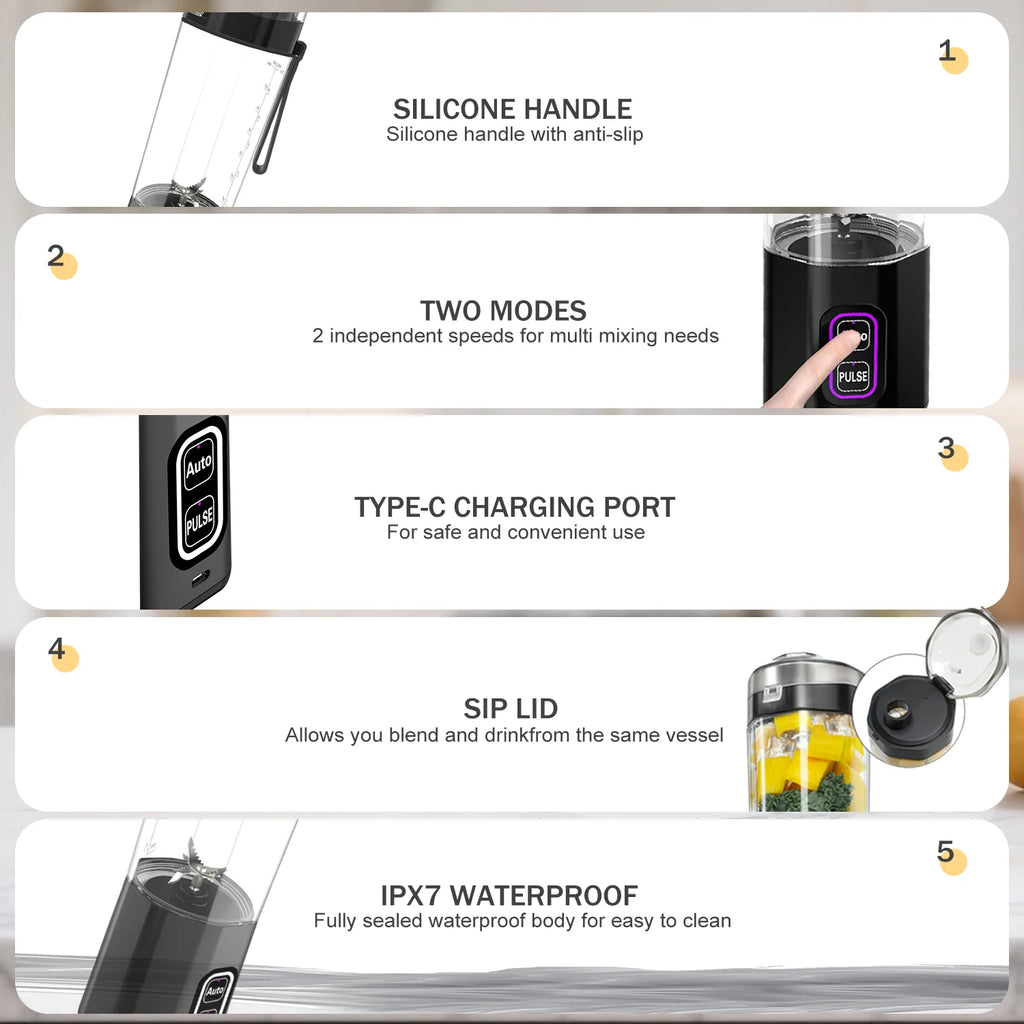 Portable Electric Juice Maker Blender 700ML USB Rechargeable Fruit Mixer