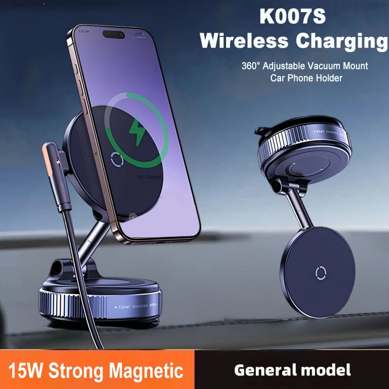 360 degree Rotation Foldable Magnetic Phone Holder, Vacuum Suction Cup Wireless Charger, Portable Universal Mount for Car, Gym