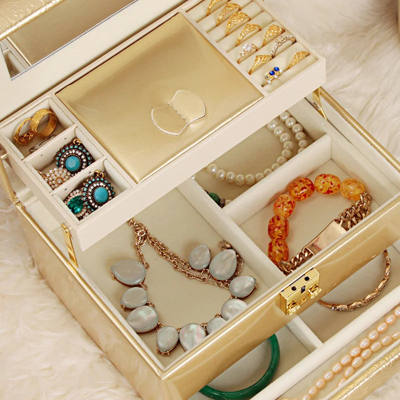 3-Layer Jewelry Storage Box with Lock for Women Watch