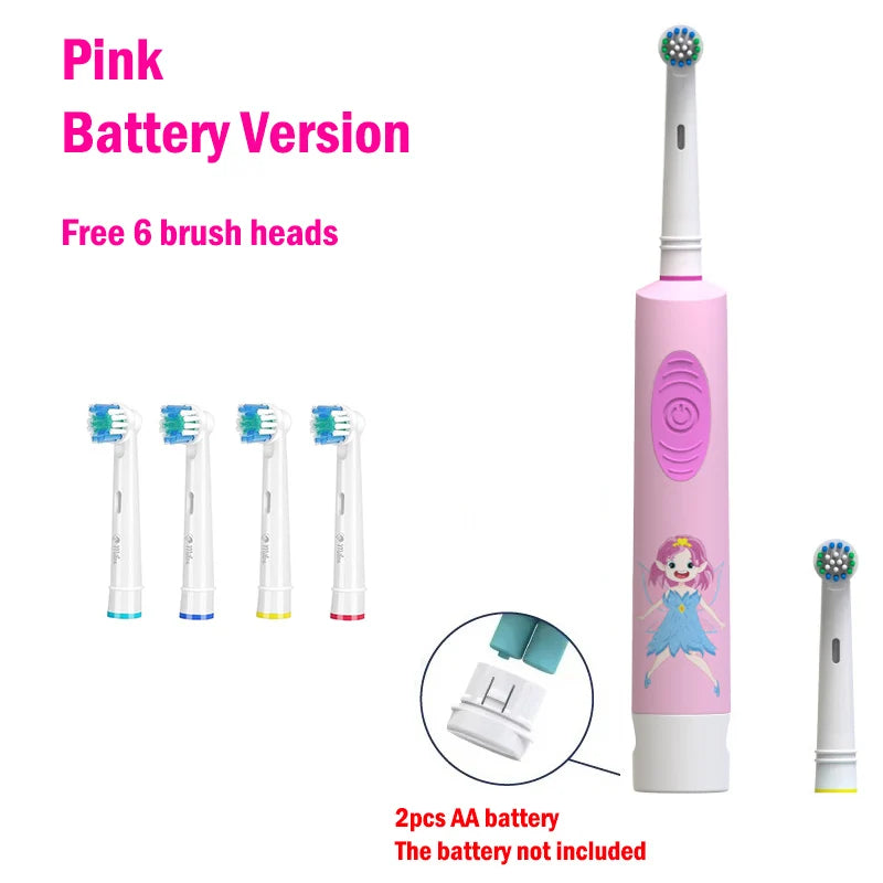 Kids Electric Toothbrush Soft Bristle Colorful Cartoon Rounded Vibrate Heads Teeth Brush Gum Care Battery Power 3-15 Years Old