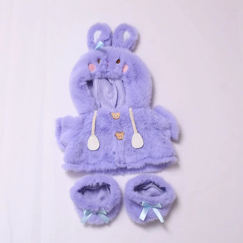 For 38cm Labubu Plush Doll Clothes Outfit Cute Bunny Hoodie Shoes Dolls Accessories Sitting Party Changing Dress Game DIY Toys