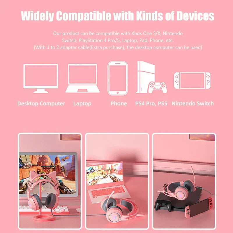 Cute Cat Ear Gaming Headphones