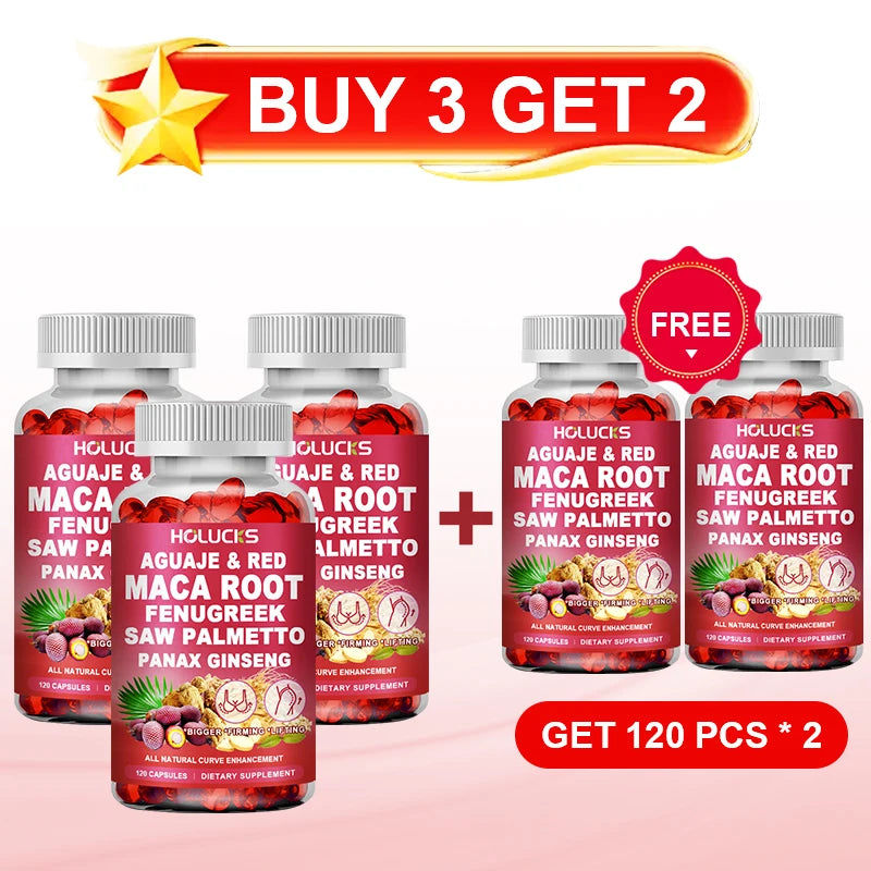 HOLUCKS Aguaje & Red Maca Capsules, with Fenugreek & Panax Ginseng, Support Curve Lifting, Skin Elasticity & Female Vitality