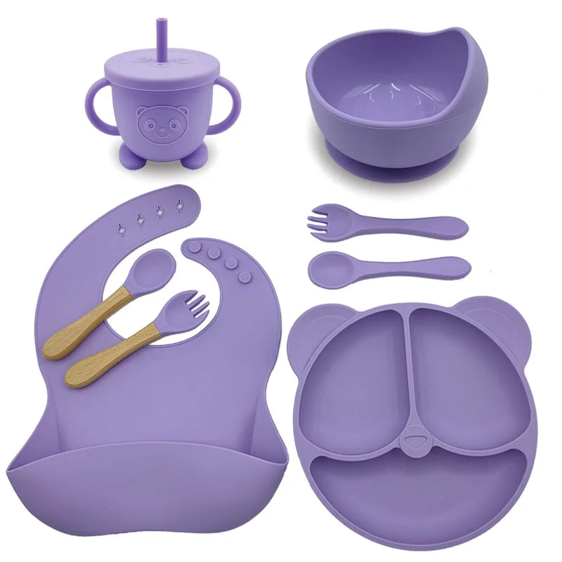 Baby Feeding Plate For Kids Personalized Baby's Name Feeding Sets Cartoon Bear Plate Customized Silicone Tableware For Children
