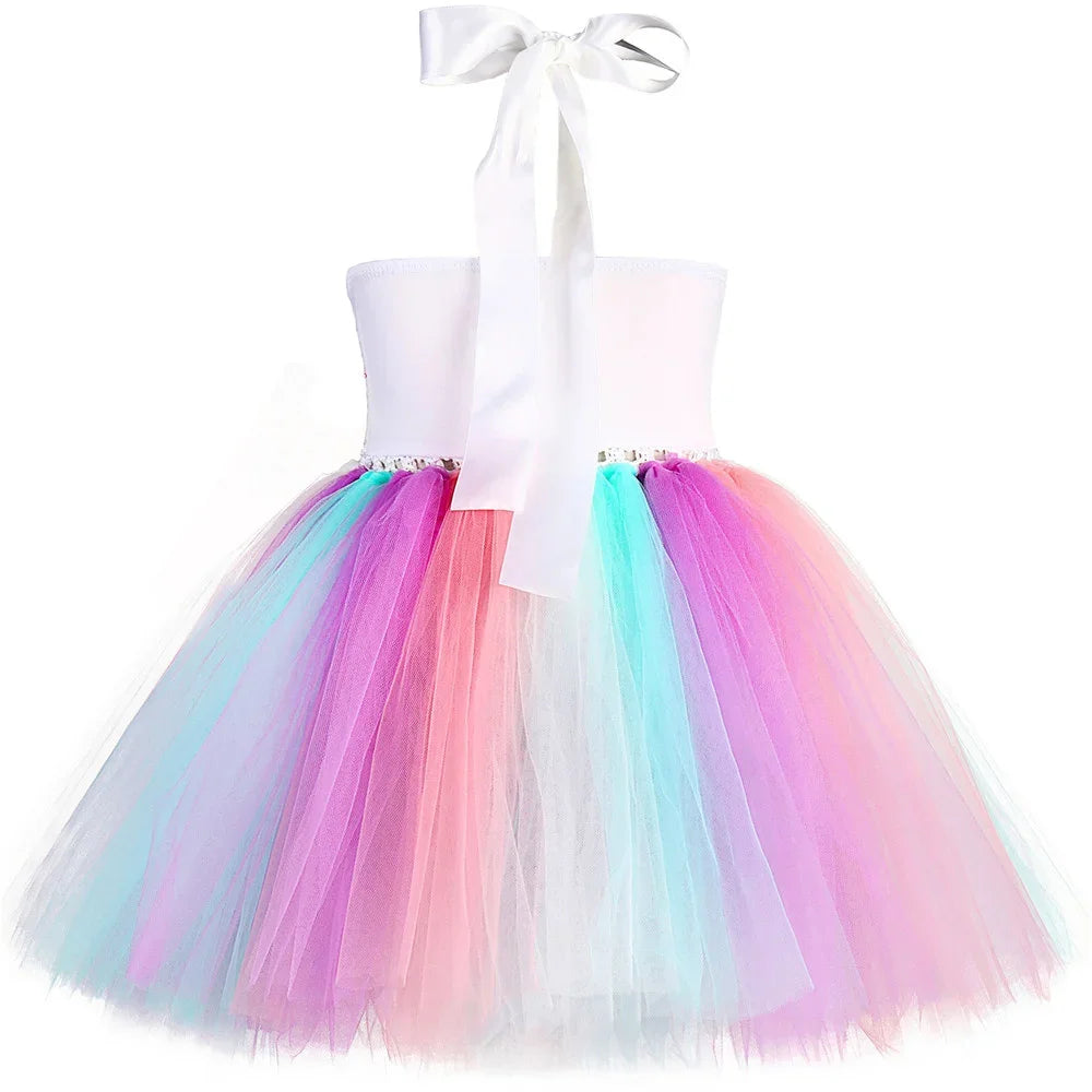 Sequins Girls Unicorn Tutu Dress Costume Flower Girls Tulle Princess Dress Toddler Kids Halloween Birthday Party Dress Up Outfit