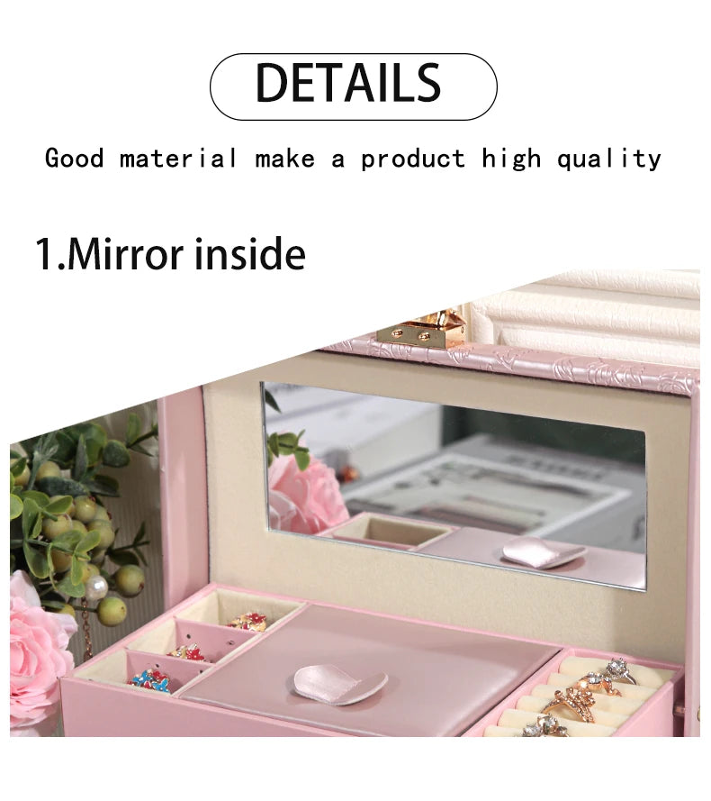 3-Layer Jewelry Storage Box with Lock for Women Watch
