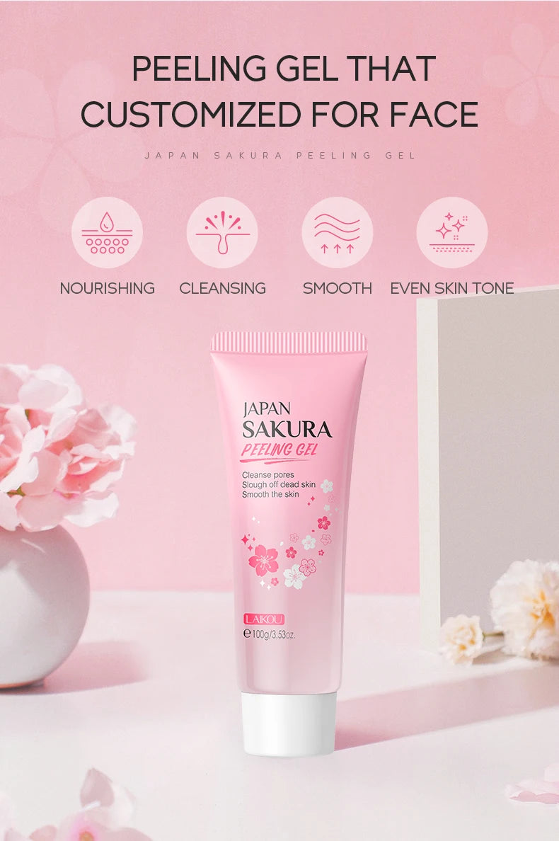 LAIKOU Japan Sakura Peeling Gel Gentle Exfoliating Dead Skin Remover Brightening Face Scrub