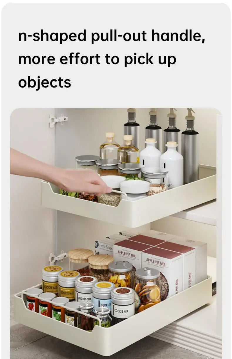 Kitchen Storage metal holdetr with Slide Rails Pull-out Drawer Storage Tray Spice Storage Rack Cabinets Organizer