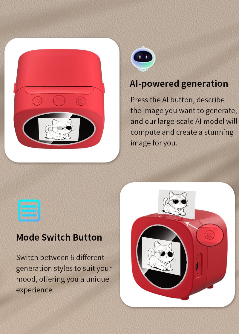 New AI Sticker Box AI Voice Activated Sticker Maker for Kids Instant Inkless Thermal Printer with Push-to-Talk Image Generation
