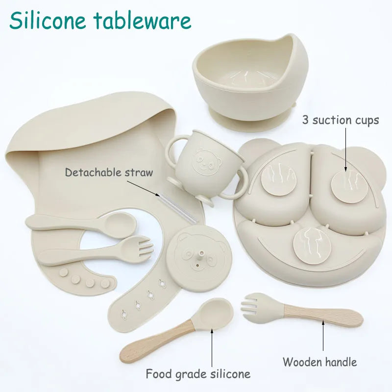 Baby Feeding Plate For Kids Personalized Baby's Name Feeding Sets Cartoon Bear Plate Customized Silicone Tableware For Children