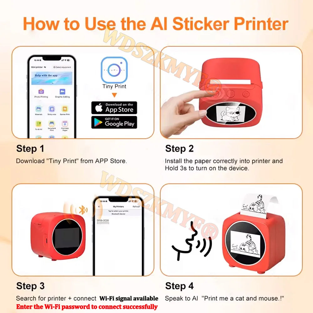 New AI Sticker Box AI Voice Activated Sticker Maker for Kids Instant Inkless Thermal Printer with Push-to-Talk Image Generation