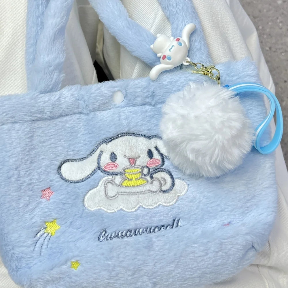 Sanrio Cinnamoroll Pochacco Plush Bag Kawaii Soft Plushies Handbag Cute Storage Bag Shopping Bags Women Girls Gifts