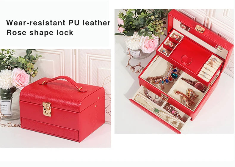 3-Layer Jewelry Storage Box with Lock for Women Watch