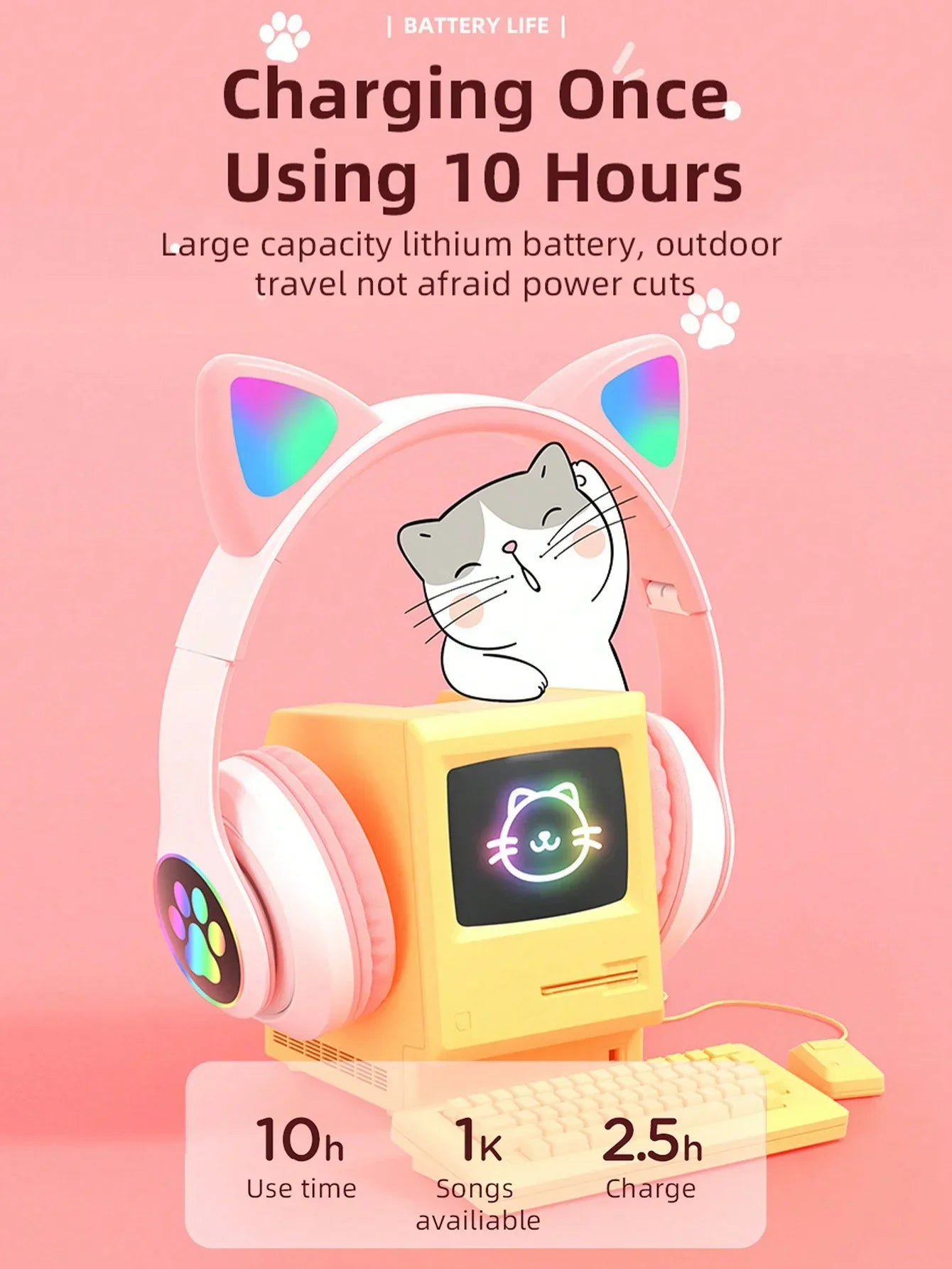 Flash Light Cute Cat Ears Wireless Headphone with Mic Control LED Kid Girl Stereo Music Helmet Phone Bluetooth Headset Gift