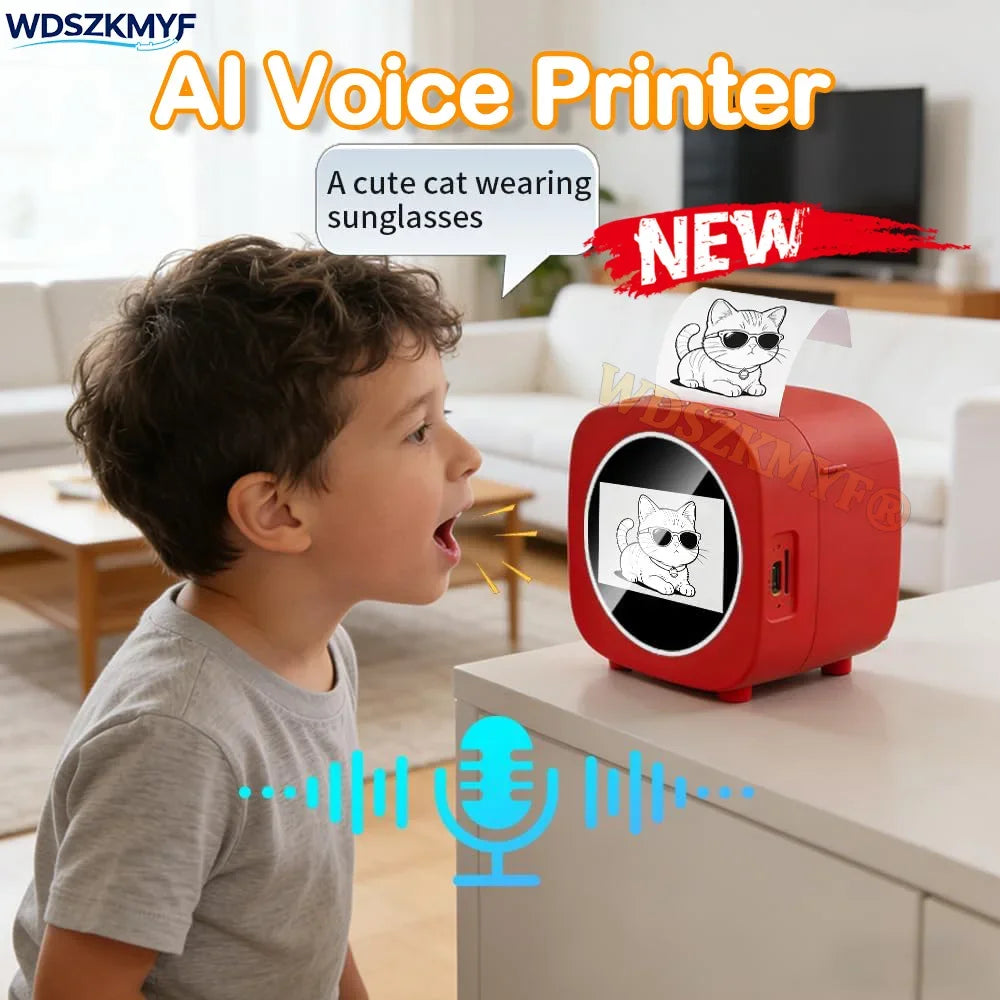 New AI Sticker Box AI Voice Activated Sticker Maker for Kids Instant Inkless Thermal Printer with Push-to-Talk Image Generation