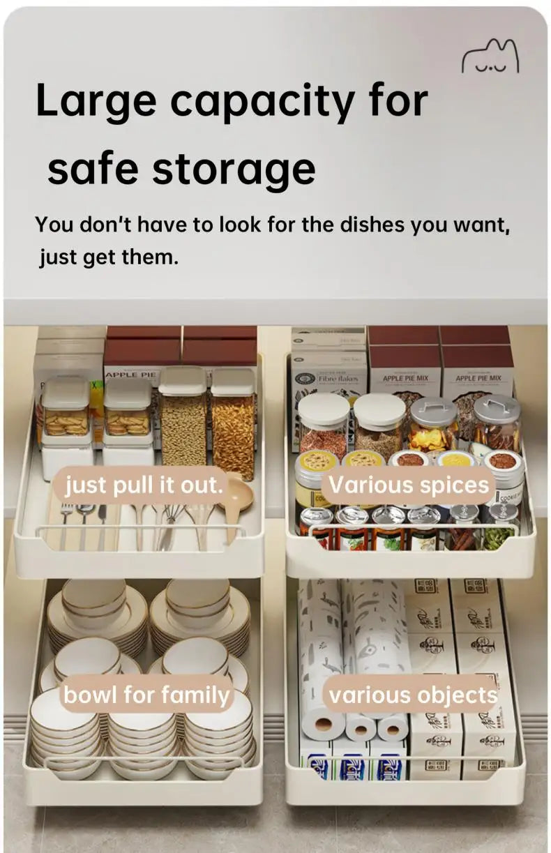 Kitchen Storage metal holdetr with Slide Rails Pull-out Drawer Storage Tray Spice Storage Rack Cabinets Organizer