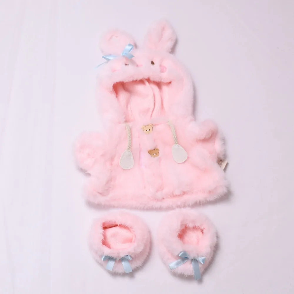 For 38cm Labubu Plush Doll Clothes Outfit Cute Bunny Hoodie Shoes Dolls Accessories Sitting Party Changing Dress Game DIY Toys