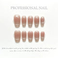 Handmade Summer French Gradient High Quality Simpler Fake Nails with Charms Cat Eye Medium Press on Nails Set with Box and Tools