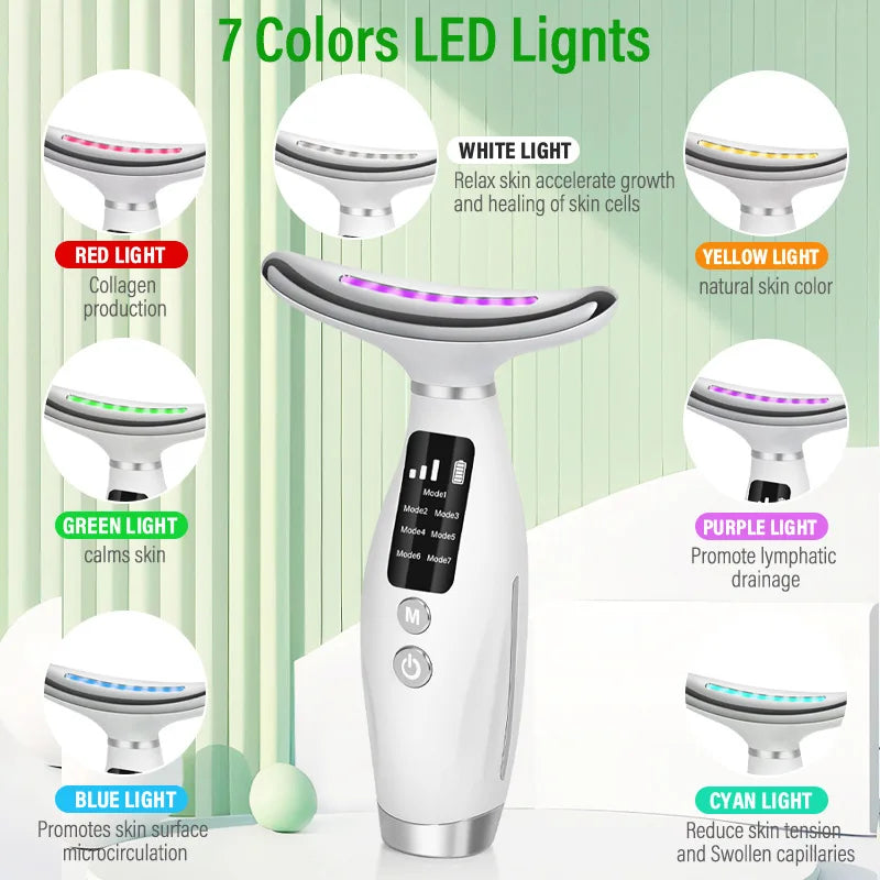 EMS Micro-current Neck Face Beauty Device 7 Color Facial Massager for Enhanced Face Neck and Shoulder Care with Vibrating