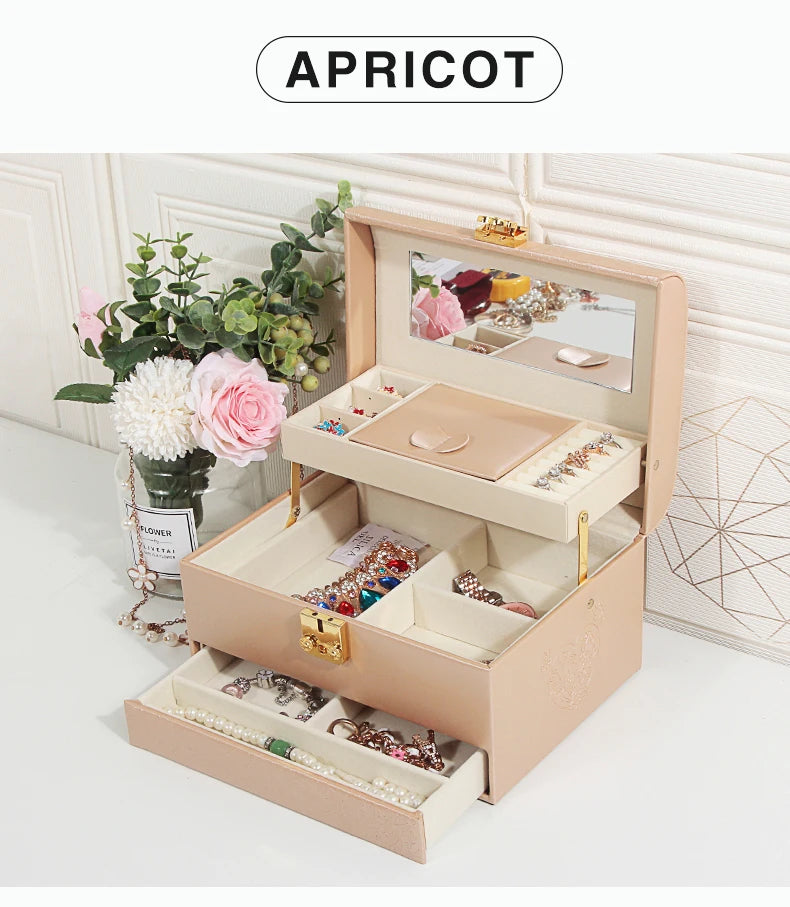 3-Layer Jewelry Storage Box with Lock for Women Watch
