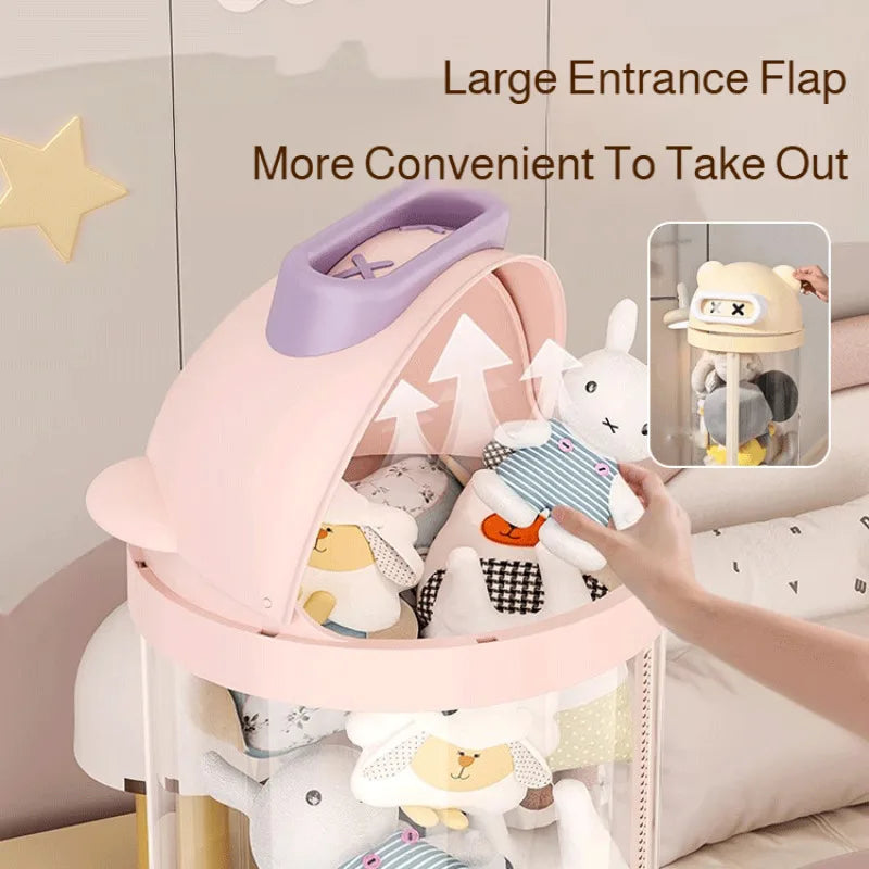 Large Transparent Toy Storage Bucket with Wheels – Kids’ Plush Organizer