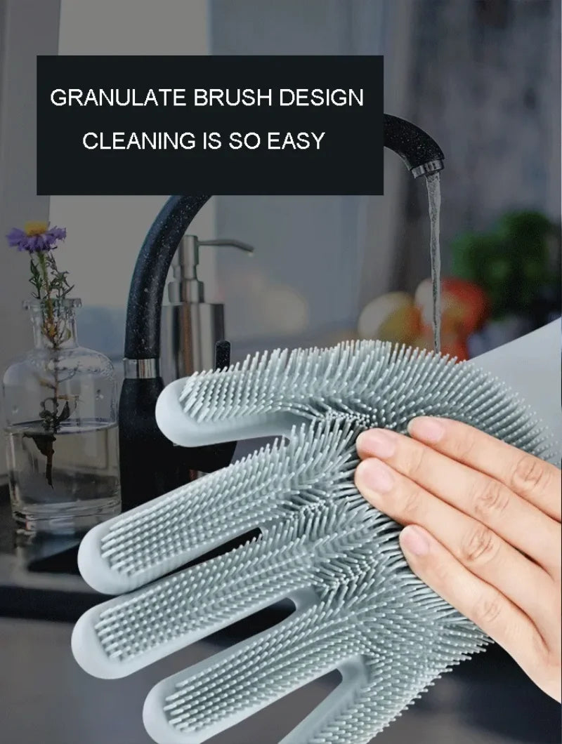 1Pair Dishwashing Cleaning Gloves Magic Silicone Scrub Rubber Dish Washing Glove Reusable Sponge Gloves Kitchen Cleaning Tools