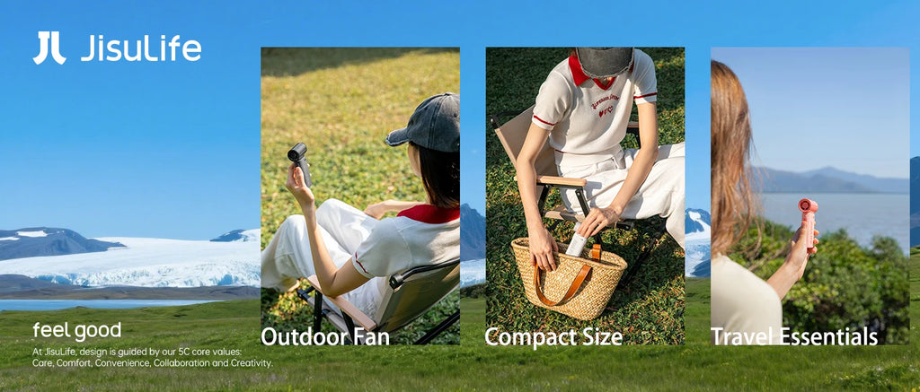 JISULIFE Handheld Turbo Fan, Super Strong Wind, 5 Speeds, Long Battery Life, 5000mAh USB Rechargeable, Multipurpose Pocket Fan