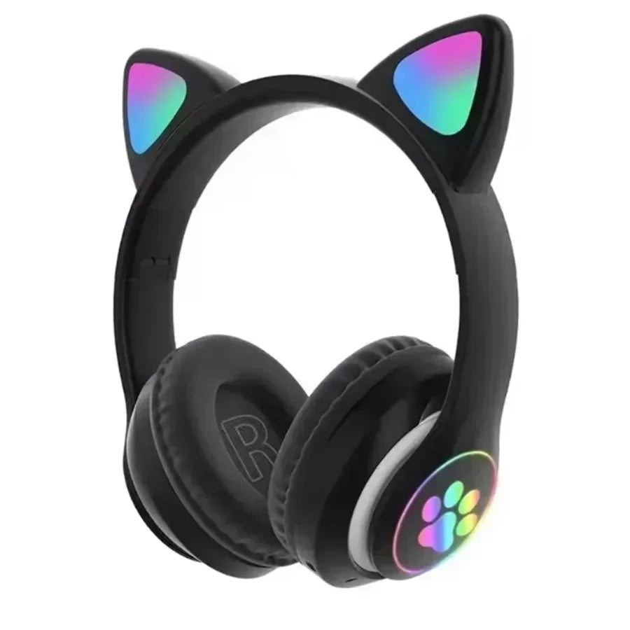 Flash Light Cute Cat Ears Wireless Headphone with Mic Control LED Kid Girl Stereo Music Helmet Phone Bluetooth Headset Gift
