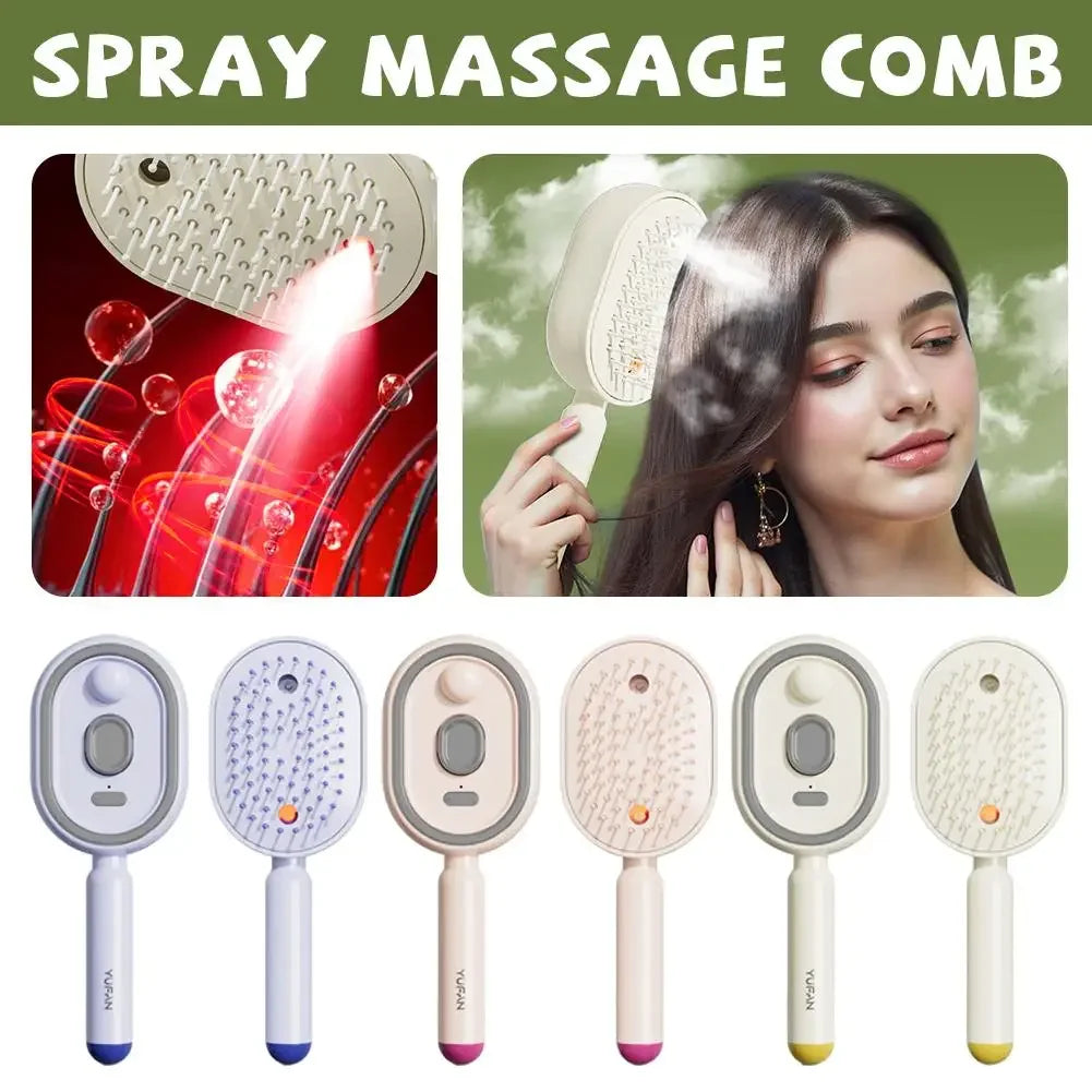 HOT Electric Spray Hair Comb Air Cushion Massage 3 in 1 Self Cleaning Steam