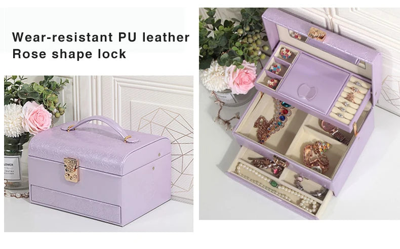 3-Layer Jewelry Storage Box with Lock for Women Watch